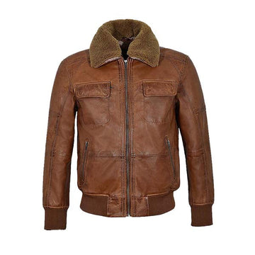 Men's Designer Shearlin Collar Leather Bomber Jacket