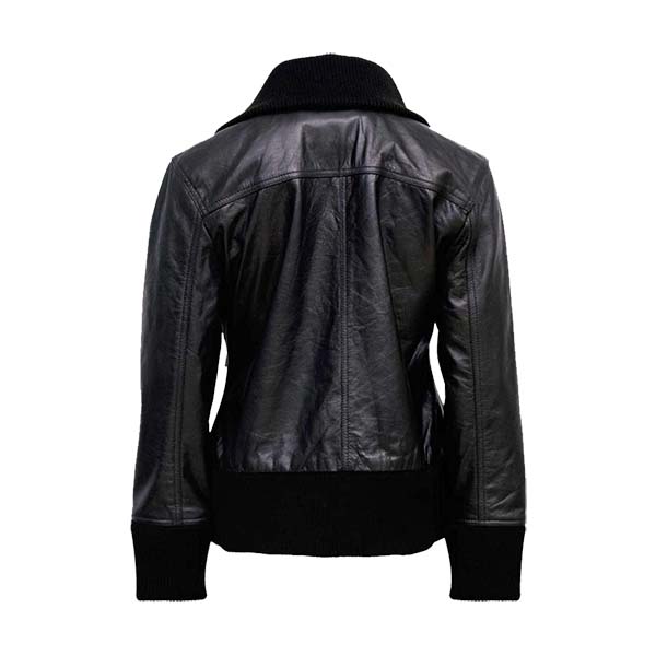 Women's Thunderstrike Black Genuine Leather Bomber Jacket