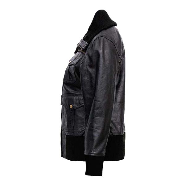 Women's Thunderstrike Black Genuine Leather Bomber Jacket