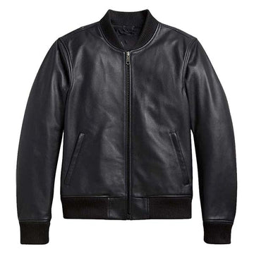 Men's Front Zip Up All Black Bomber Jacket