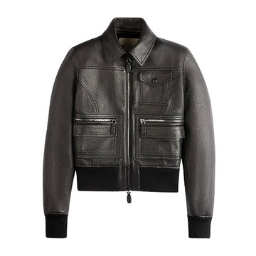 Women's Premium Black Leather Bomber Jacket