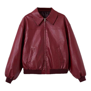 Women's Legacy Burgundy Leather Bomber Jacket