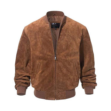 Men's Classic Suede Leather Bomber Jacket