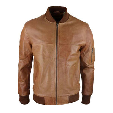 Men's Vintage Casual Original Leather Bomber Jacket