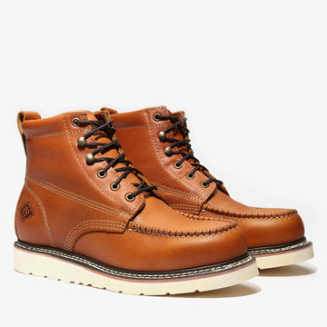 Frontier Golden Tan 6" Moc Toe Work Boots | Premium Men's Safety Boots