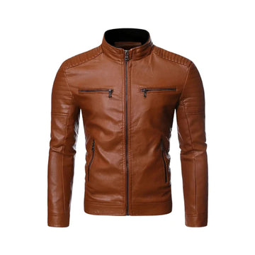 Men’s Austin Stand Collar Biker Leather Jacket