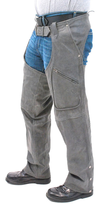 Cobblestone Gray Leather Motorcycle Chaps
