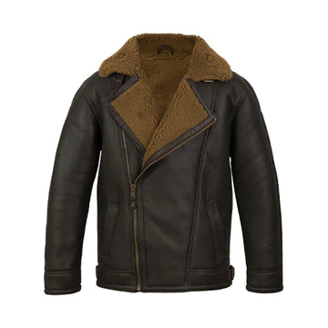 Men’s Brown Asymmetrical Shearling Leather Jacket