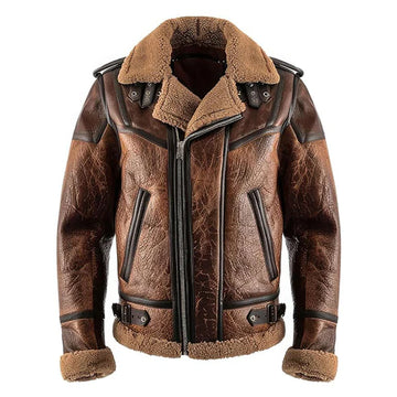Men’s Distressed Brown Shearling Leather Jacket