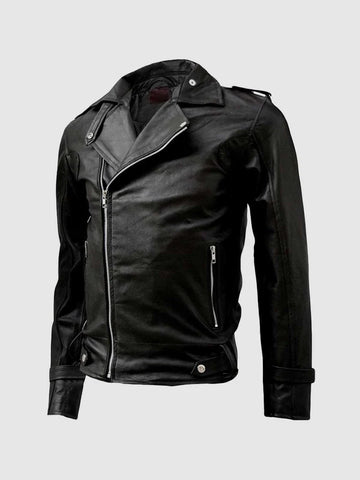 Men’s Classic Black Leather Biker Jacket