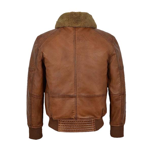 Men’s Designer Shearling Collar Leather Bomber Jacket