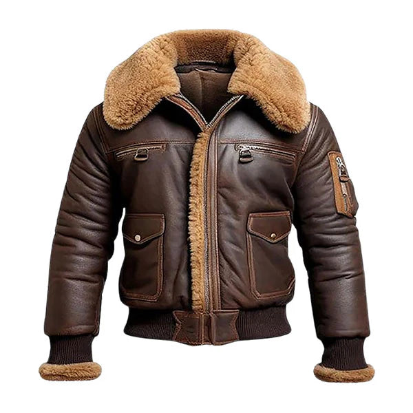 Men’s Bomber Style Shearling Leather Jacket