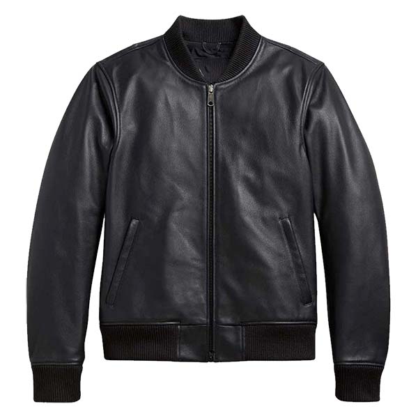 Men's Front Zip Up All Black Bomber Jacket
