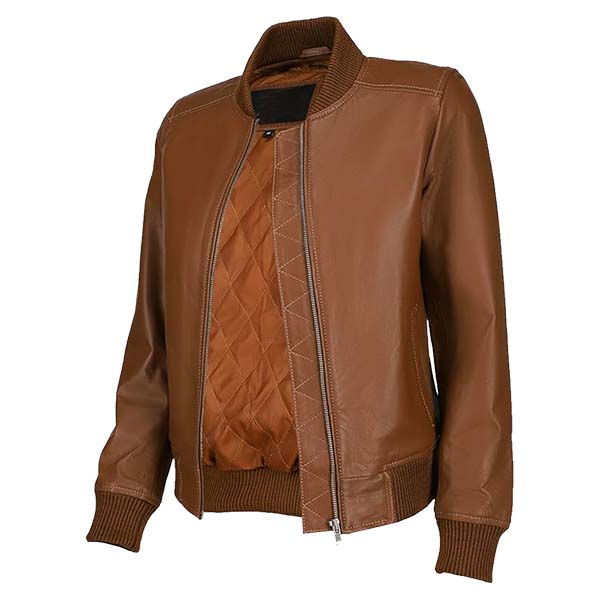 Women's Bold Fashion Genuine Leather Bomber Jacket