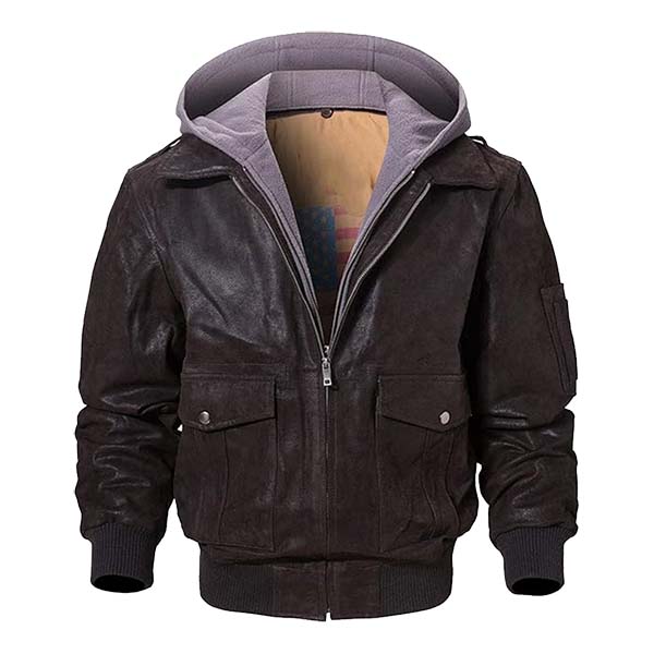 Men’s Air Flight Hooded Leather Bomber Jacket
