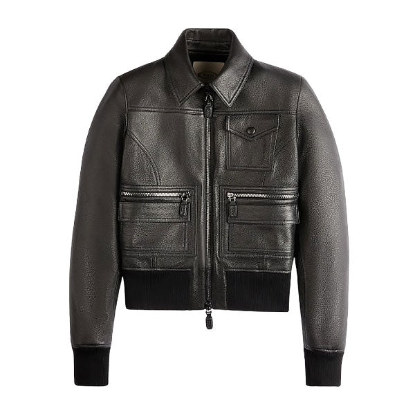 Women's Premium Black Leather Bomber Jacket