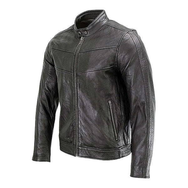 Men’s Snap Collar Moto Leather Jacket