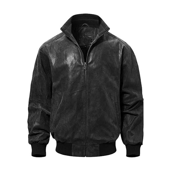 Men’s Stand Up Collar Leather Bomber Jacket