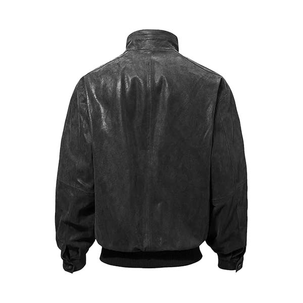 Men's Stand Up Collar Genuine Leather Bomber Jacket