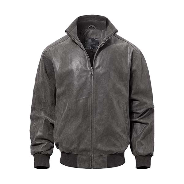 Men's Stand Up Collar Genuine Leather Bomber Jacket