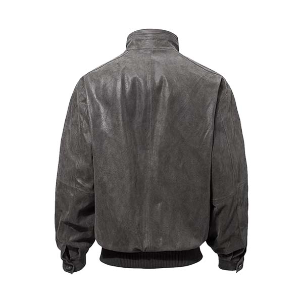 Men's Stand Up Collar Genuine Leather Bomber Jacket