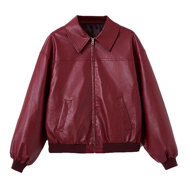 Women's Legacy Burgundy Leather Bomber Jacket