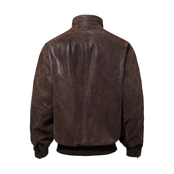 Men’s Stand Up Collar Leather Bomber Jacket