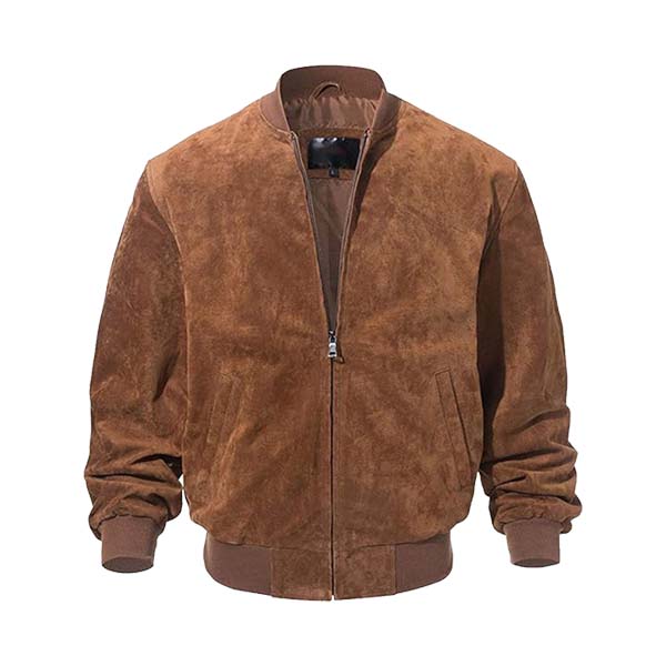 Men's Classic Suede Leather Bomber Jacket