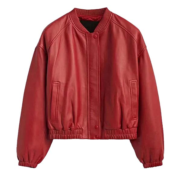 Women's Modern Red Leather Bomber Jacket