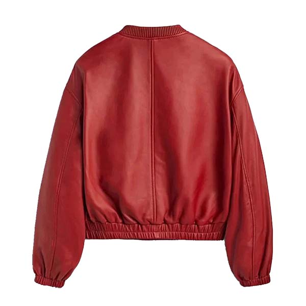 Women's Modern Red Leather Bomber Jacket