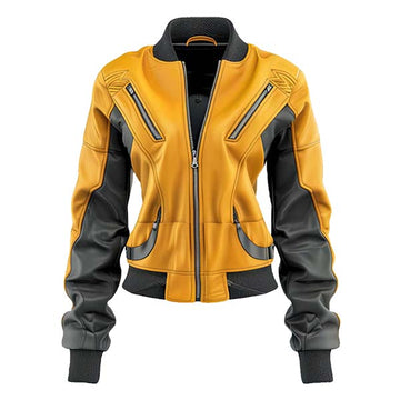 Women's Moto Sporty Genuine Leather Bomber Jacket