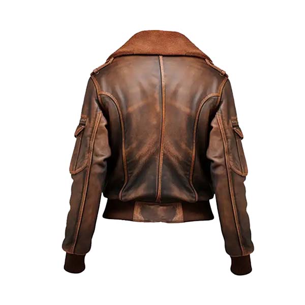 Women's Distressed Brown Air Flight Genuine Leather Bomber Jacket