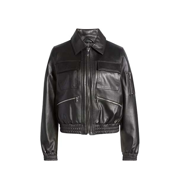 Women's Classic Black Genuine Leather Bomber Jacket