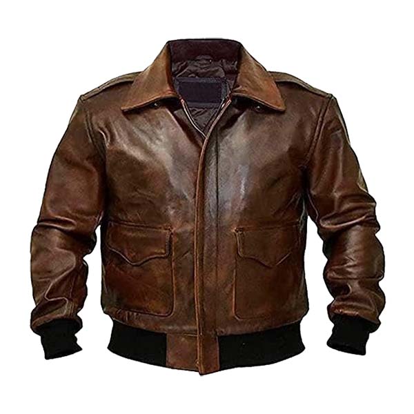 Men's Distressed Brown Premium Leather Bomber Jacket