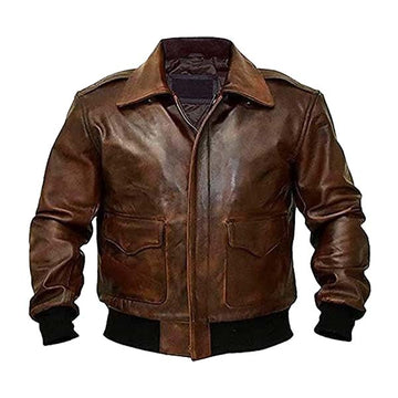 Men’s Distressed Brown Leather Bomber Jacket