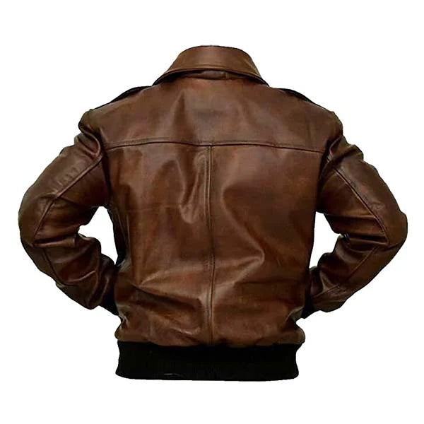 Men’s Distressed Brown Leather Bomber Jacket