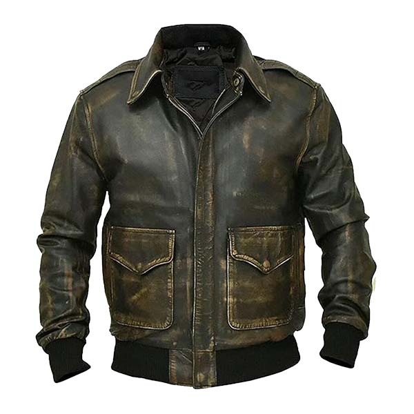 Men’s Distressed Vintage Leather Bomber Jacket