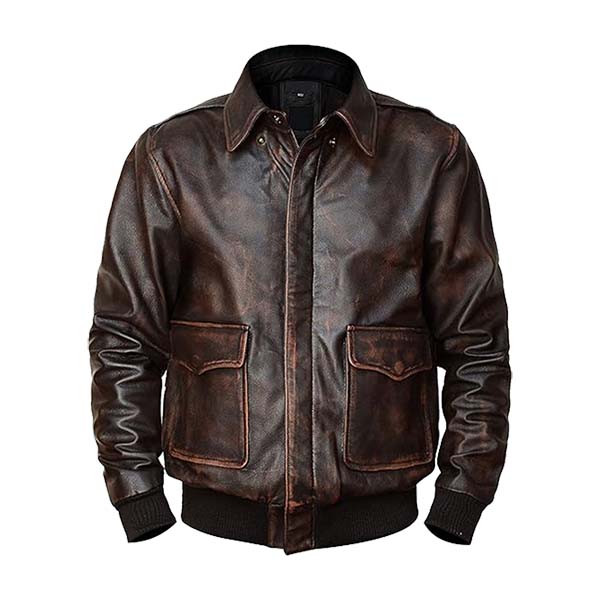 Men’s Distressed Vintage Leather Bomber Jacket