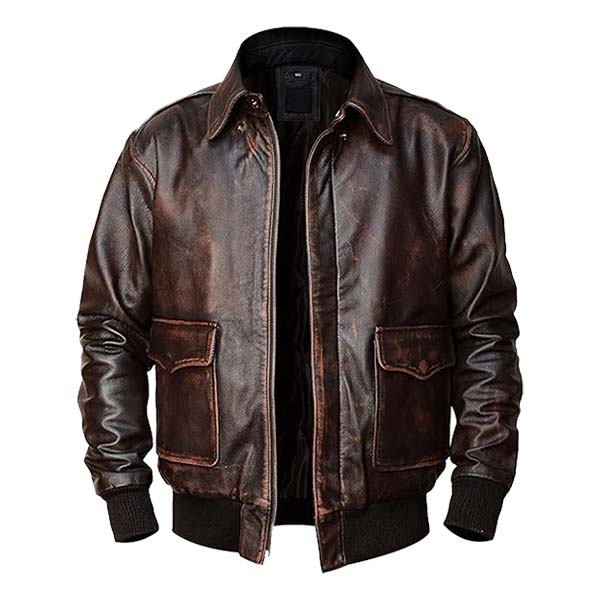 Men's Distressed Vintage Fashion Leather Bomber Jacket