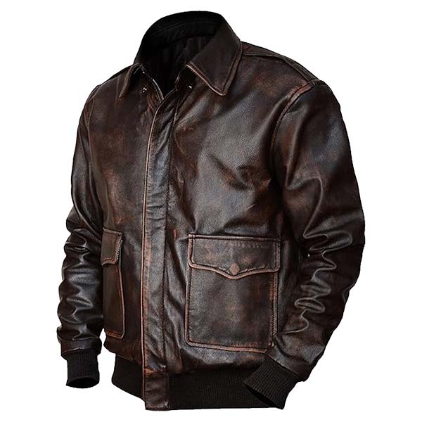 Men's Distressed Vintage Fashion Leather Bomber Jacket
