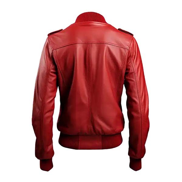 Women's Commander Red Leather Bomber Jacket