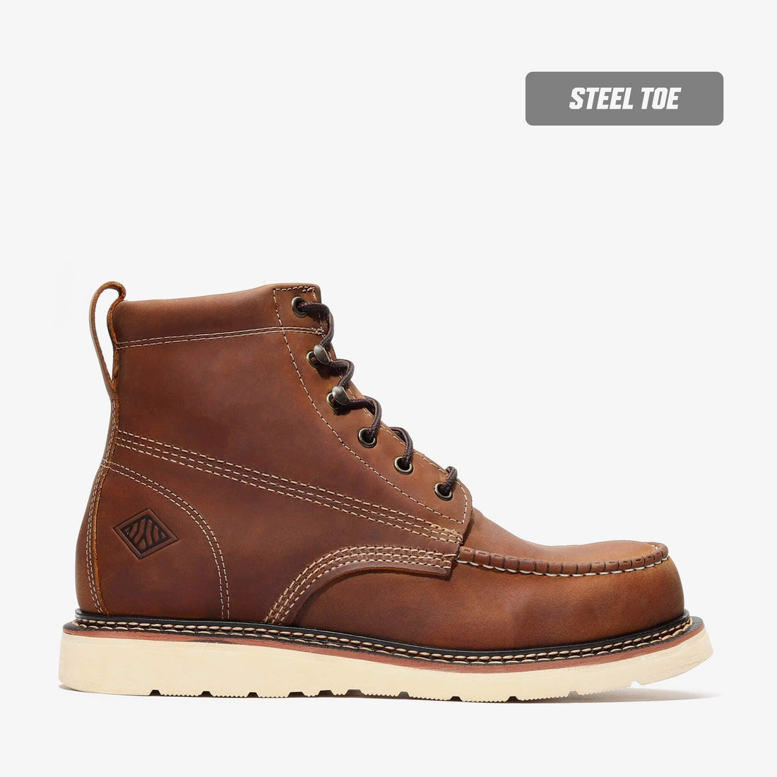 Frontier Steel Toe Crazy Brown 6" Moc Toe Boots | OSHA Safety Work Boots