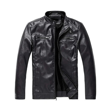 Men’s Snap Collar Zip-Up Real Leather Jacket