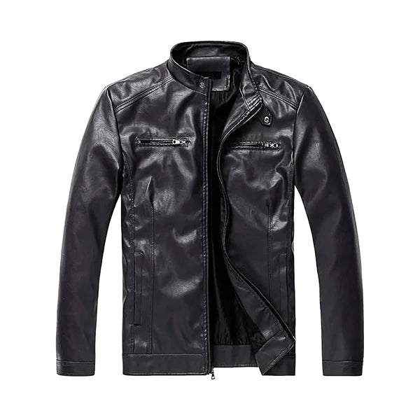 Men’s Snap Collar Zip-Up Real Leather Jacket