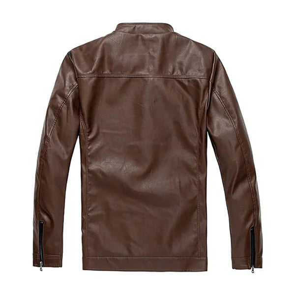 Men’s Snap Collar Zip-Up Real Leather Jacket