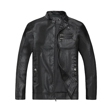 Men’s Slim Fit Stand Collar Biker Leather Jacket