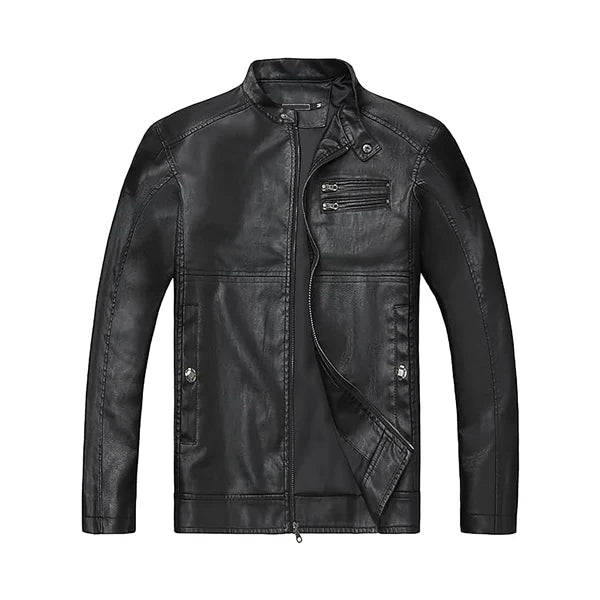 Men’s Slim Fit Stand Collar Biker Leather Jacket