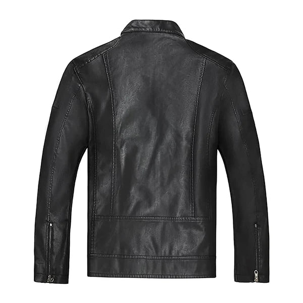 Men’s Slim Fit Stand Collar Biker Leather Jacket