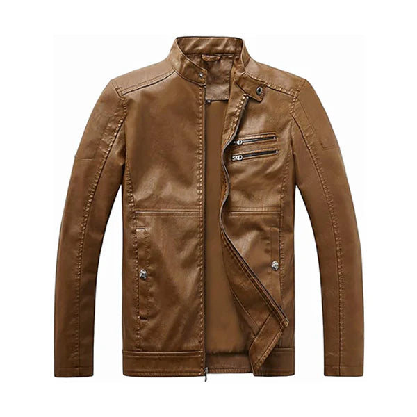 Men’s Slim Fit Stand Collar Biker Leather Jacket