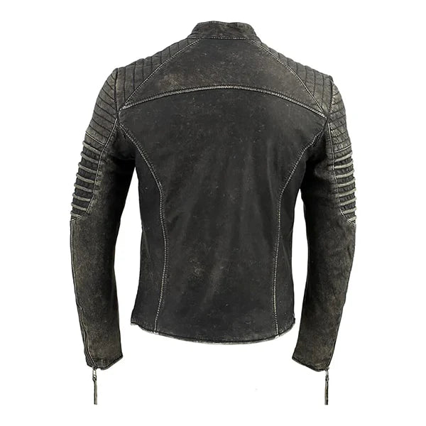 Men's Shoulder Padded Distressed Moto Leather Jacket
